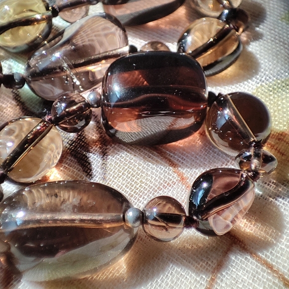 Smoke Brown Semi Precious Glass Stone Necklace Vintage New Condition - Picture 6 of 10